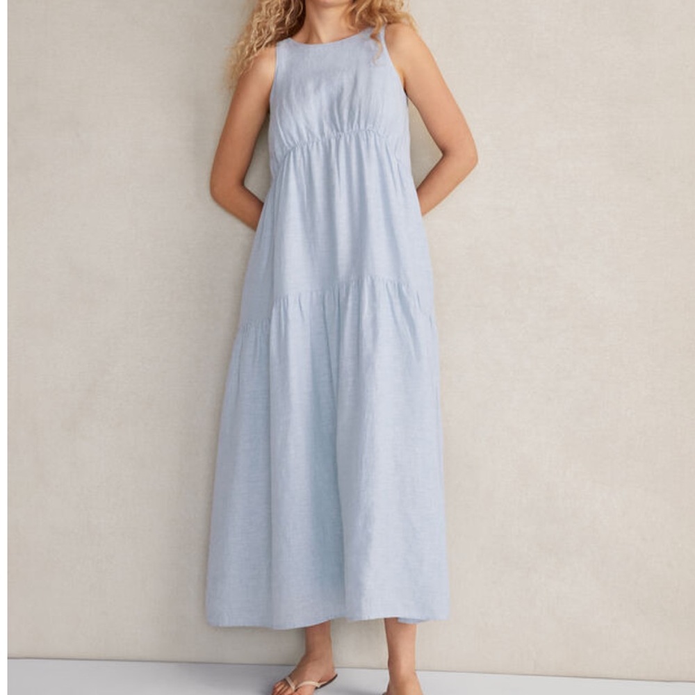 Haven Blue Linen Dress 14 16 L